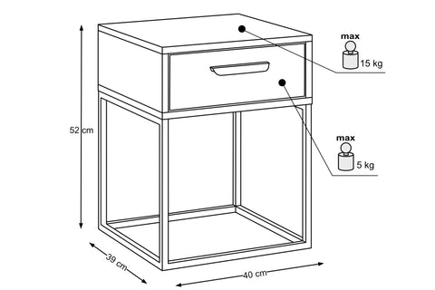 Nachttisch Navira Schwarz matt 40 × 65 × 39 cm mit 1 Schublade (Art.-Nr. CO-P-001066) – Ansicht 4
