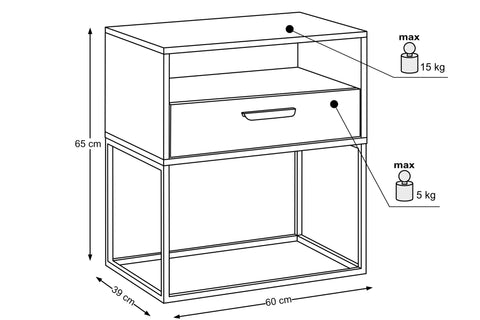 Nachttisch Navira Weiß 60 × 65 × 39 cm mit 1 Schublade – Ansicht 4