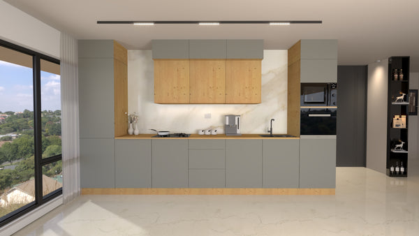 Nexa Küchenzeile KÜ04-L – Beige & Woodline – 420 cm – Modernes Küchensystem mit durchdachter Stauraumlösung
