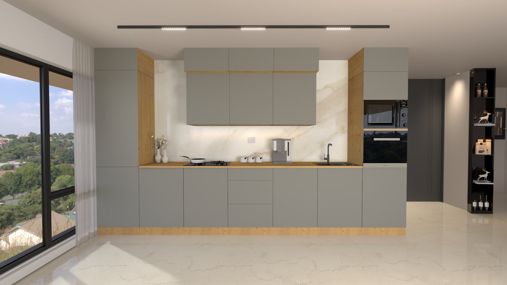 Nexa Küchenzeile KÜ04-L – Beige – 420 cm – Modernes Küchensystem mit durchdachter Stauraumlösung