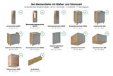Küchenzeile Nexa Woodline & Beige – 460 cm – KÜ-LN-003 – Set-Bestandteile mit Maßen und Stückzahl