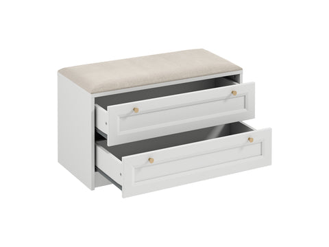 Rosello Stilvolle Sitzbank mit Polsterung und 2 Schubladen – Elegant in Weiß – Ansicht 3
