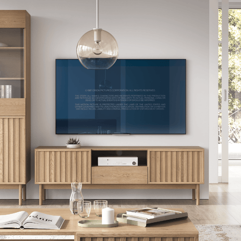 Savira Modernes TV-Lowboard mit 2 Türen in Cremona Eiche – Stilvolles TV-Möbel im Premium-Design – Ansicht 2