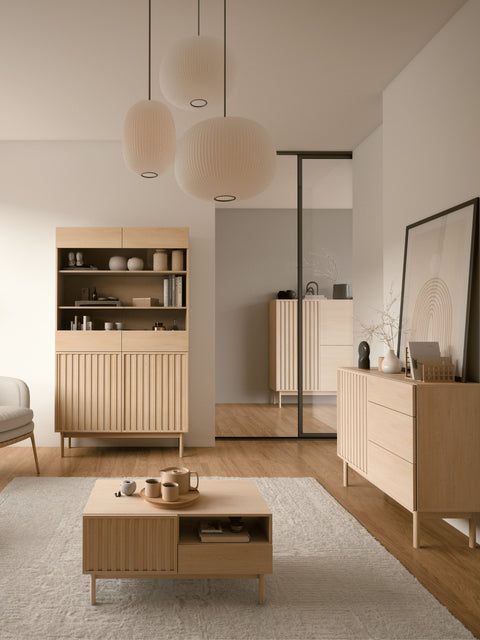Savira Stilvolle Kommode mit 3 Schubladen und Tür in Cremona Eiche – Modernes Premium-Design – Ansicht 4