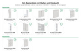Set-Bestandteile mit Maßen und Stückzahl – Inselküche Sycylia Weiß Creme – 340 cm + Insel 180 cm – K29-G340