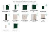Set-Bestandteile mit Maßen und Stückzahl – Winkelküche Morvex KS9-G370 – Farbe Grün / Beige