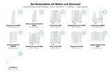 Set-Bestandteile mit Maßen und Stückzahl – Küchenzeile Velmora Weiß Hochglanz – 280 cm – KÜ-AS-024