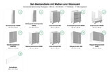 Set-Bestandteile mit Maßen und Stückzahl – Küchenzeile Velmora Grau Hochglanz – 280 cm – KÜ-AS-024