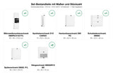 Set-Bestandteile mit Maßen und Stückzahl – Küchenzeile Elvara – 275 cm – K151-G275
