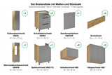 Set-Bestandteile mit Maßen und Stückzahl – Küchenzeile Nexa Beige – 360 cm – K50-G360
