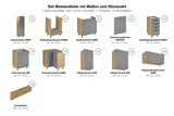 Set-Bestandteile mit Maßen und Stückzahl – L-Küche Nexa Beige – 330 × 210 cm – K53-G330