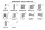 Set-Bestandteile mit Maßen und Stückzahl – L-Küche Velmora Grau Hochglanz – 310 × 250 cm – KÜ-AS-026