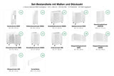 Set-Bestandteile mit Maßen und Stückzahl – L-Küche Velmora Weiß Hochglanz – 310 × 250 cm – KÜ-AS-026
