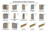 Set-Bestandteile mit Maßen und Stückzahl – L-Küche Nexa Beige & Artisan-Eiche – 360 × 260 cm – KÜ-LAN-001