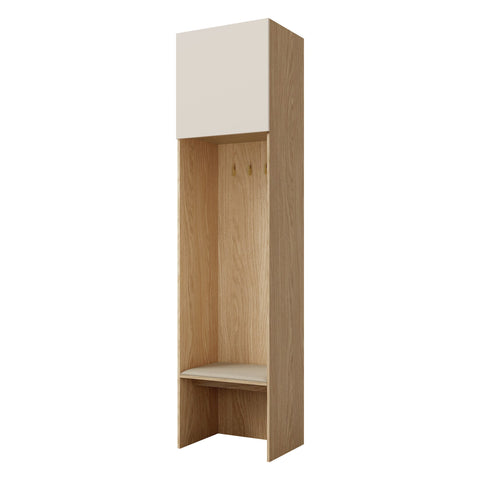 Soreno Garderobenregal 58 cm mit Sitzbank und Oberfach mit Tür – Frühlingseiche / Macadamia