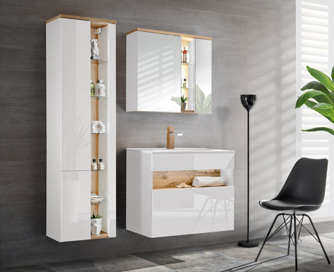 Spiegelschrank Belmara Weiß, Wotan Eiche 80 × 70 × 20 cm mit 2 Türen