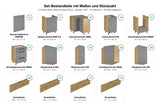 Set-Bestandteile mit Maßen und Stückzahl – U-Küche Nexa Grau & Artisan-Eiche – 300 × 240 × 240 cm – KÜ-NEXA-001