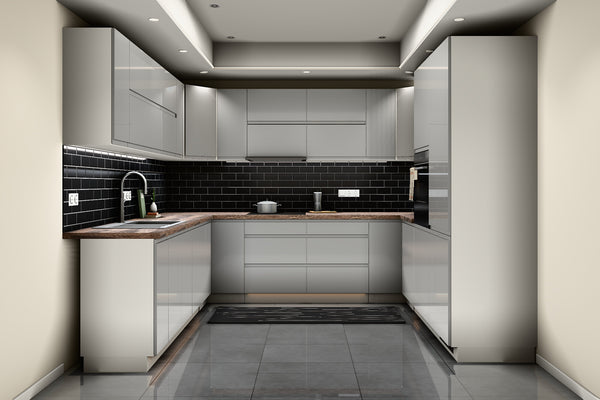 U-Küche Velmora Grau Hochglanz & Weiß – 300 × 260 × 240 cm – KÜ-VELM-021