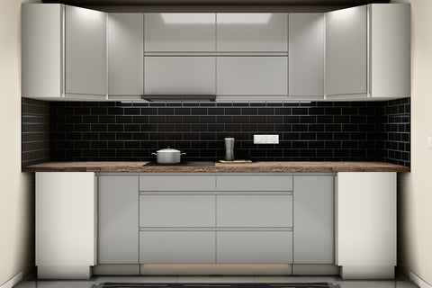 U-Küche Velmora Grau Hochglanz & Weiß – 300 × 260 × 240 cm – KÜ-VELM-021 – Wand A frontal