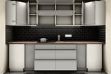 U-Küche Velmora Grau Hochglanz & Weiß – 300 × 260 × 240 cm – KÜ-VELM-021 – Wand A geöffnet, frontal