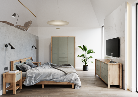 Velario Stilvolles Einzelbett 90 × 200 cm mit Lattenrost in Wotan Eiche – Modernes Jugendbett – Ansicht 3