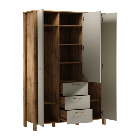 Velario Geräumiger Kleiderschrank mit 3 Türen und 3 Schubladen – Stilvoll & Modern – Ansicht 2