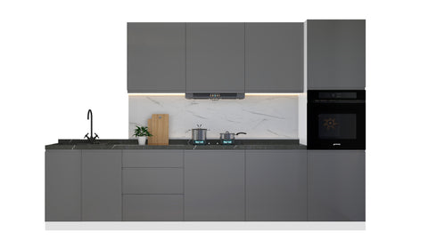 Velmora Küchenzeile KÜ-AS-009 – 320 cm – Grau Hochglanz – Küchenblock für moderne Wohnräume – Ansicht 2