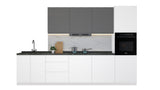 Velmora Küchenzeile KÜ-AS-009 – 320 cm – Weiß & Grau Hochglanz – Küchenblock für moderne Wohnräume – Ansicht 2