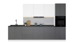 Velmora Küchenzeile KÜ-AS-009 – 320 cm – Grau & Weiß Hochglanz – Küchenblock für moderne Wohnräume – Ansicht 2