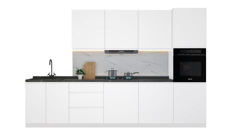 Velmora Küchenzeile KÜ-AS-009 – 320 cm – Weiß Hochglanz – Küchenblock für moderne Wohnräume – Ansicht 2