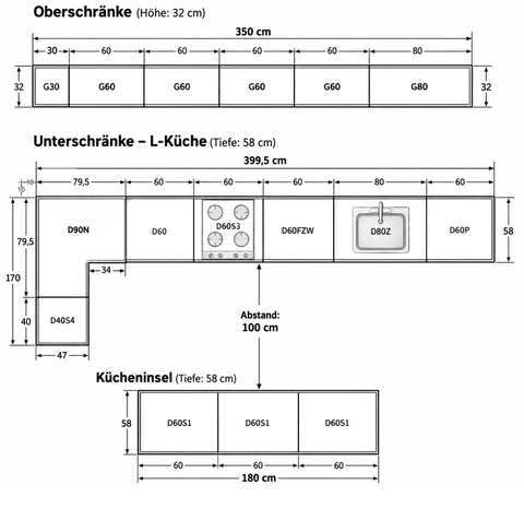 Velmora L-Inselküche KÜ-AS-019 – 410 × 130 cm – Weiß Hochglanz – Moderne Küche mit Kücheninsel – Ansicht 3