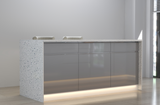 Velmora L-Inselküche KÜ-AS-019 – 410 × 130 cm – Grau Hochglanz – Moderne Küche mit Kücheninsel – Ansicht 6