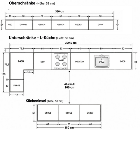 Velmora L-Inselküche KÜ-AS-020 – 410 × 130 cm – Weiß Hochglanz – Großzügige Küche mit Kochinsel – Ansicht 3