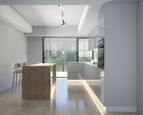 Velmora L-Inselküche KÜ-AS-020 – 410 × 130 cm – Grau Hochglanz – Großzügige Küche mit Kochinsel – Ansicht 4