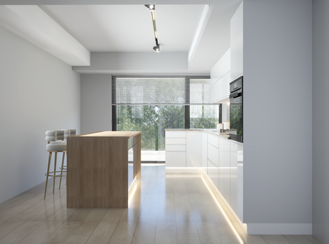 Velmora L-Inselküche KÜ-AS-020 – 410 × 130 cm – Weiß Hochglanz – Großzügige Küche mit Kochinsel – Ansicht 4