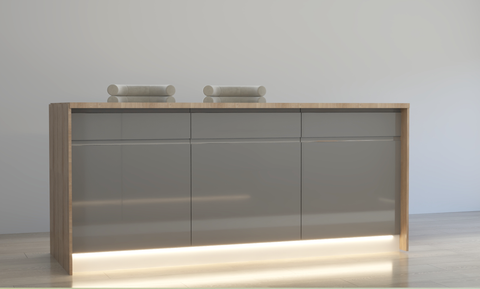 Velmora L-Inselküche KÜ-AS-020 – 410 × 130 cm – Grau Hochglanz – Großzügige Küche mit Kochinsel – Ansicht 6