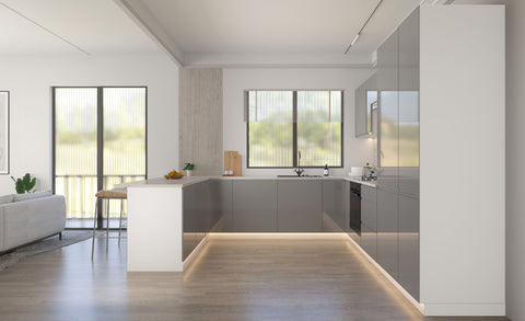 Velmora U-Form Küche KÜ-AS-010 – 310 × 289 × 210 cm – Grau Hochglanz – MDF-Fronten