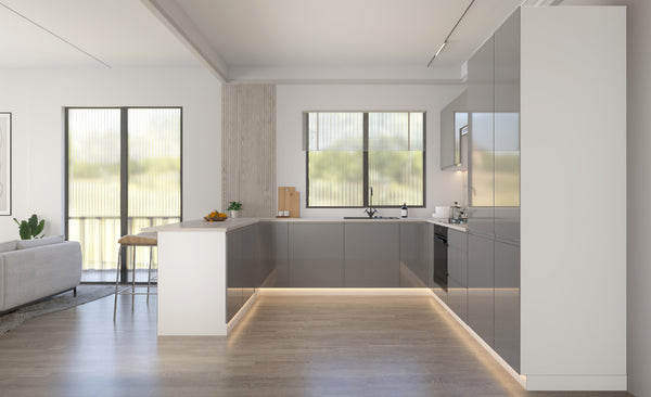 U-Küche Velmora Grau Hochglanz – 310 × 289 × 210 cm – KÜ-AS-010