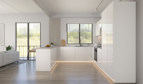 Velmora U-Form Küche KÜ-AS-010 – 310 × 289 × 210 cm – Weiß Hochglanz – MDF-Fronten