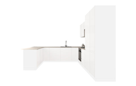 Velmora U-Form Küche KÜ-AS-010 – 310 × 289 × 210 cm – Weiß Hochglanz – MDF-Fronten – Ansicht 2