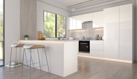 Velmora U-Form Küche KÜ-AS-010 – 310 × 289 × 210 cm – Weiß Hochglanz – MDF-Fronten – Ansicht 7