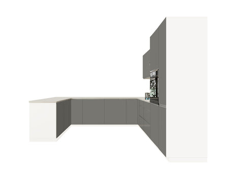 Velmora U-Form Küche KÜ-AS-013 – 310 × 289 × 210 cm – Grau Hochglanz – Ansicht 2