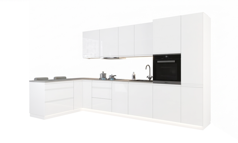 Velmora Winkelküche KÜ-AS-017 – 355 × 170 cm – Weiß – Moderne Küche mit viel Stauraum – Ansicht 2