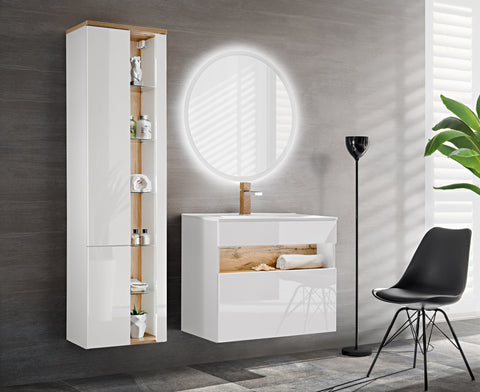 Waschbeckenunterschrank Belmara Weiß 80 × 68 × 46 cm mit 1 Schublade