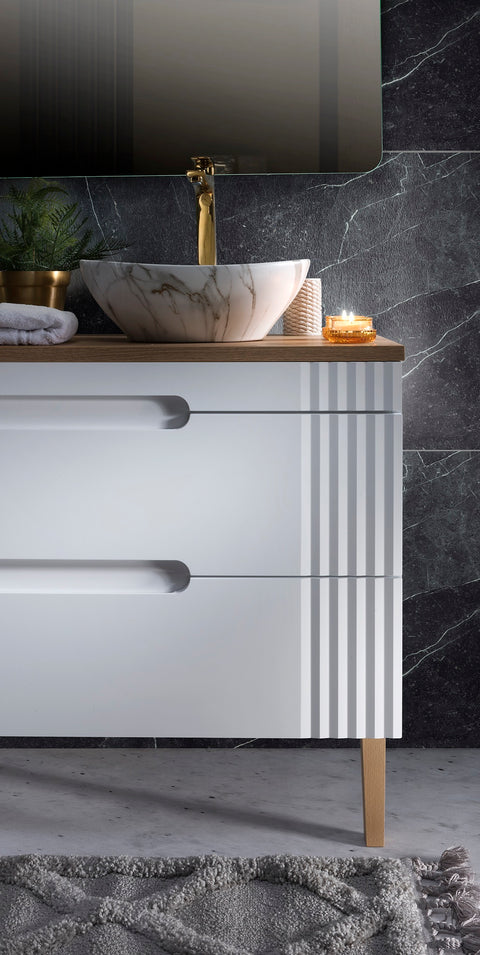 Waschbeckenunterschrank Fivora Weiß 80 × 62 × 46 cm mit 2 Schubladen – Ansicht 6