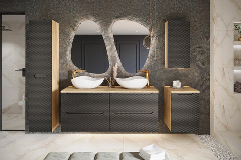 Waschbeckenunterschrank Oceana Schwarz matt 70 × 57 × 46 cm mit 2 Schubladen – Ansicht 8