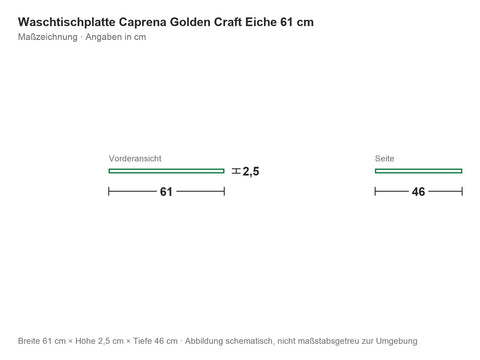 Waschtischplatte Caprena Golden Craft Eiche 61 cm – Maßzeichnung