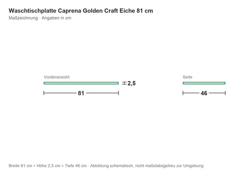 Waschtischplatte Caprena Golden Craft Eiche 81 cm – Maßzeichnung