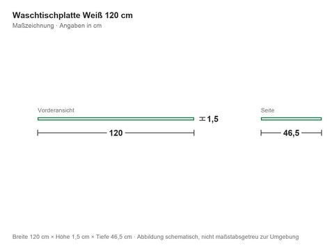 Waschtischplatte Weiß 120 cm – Maßzeichnung