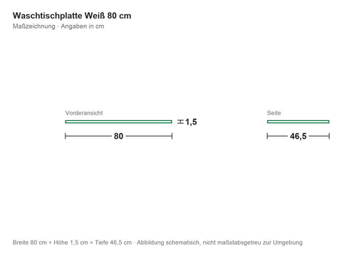 Waschtischplatte Weiß 80 cm – Maßzeichnung
